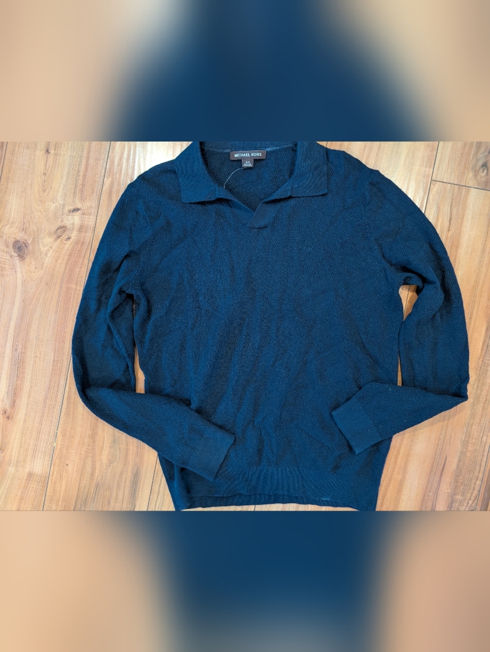 Michael Kors Navy Blue V-Neck Polo Sweater | Waffle Knit | Size Small